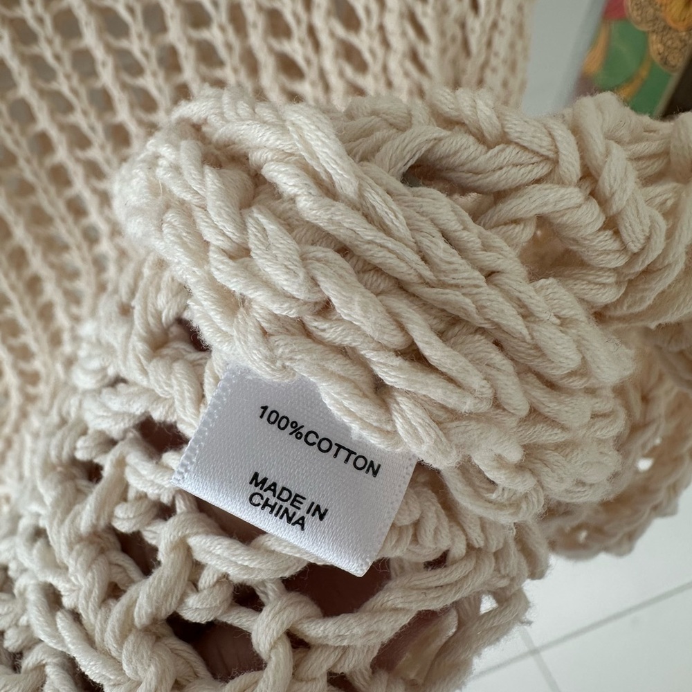 Zenana Cream 💯 Cotton Open Knit Crochet Short Sleeve Sweater - Picture 3 of 5